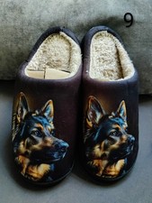 German Shepherd Fleece Lined Slipper Mules Black Rubber Sole Great Gift Idea