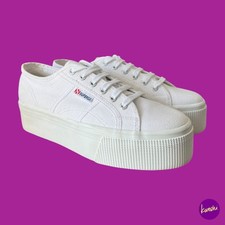 SUPERGA Women's 2790 Linea Up Down Flatform Trainers, Canvas, White, UK 6