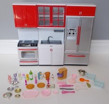 BARBIE DOLL KITCHEN COOKER OVEN SOUNDS FRIDGE SINK UNIT FURNITURE & ACCESSORIES