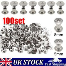 100X M5 Flat Belt Binding Screw Leather Craft Solid Rivet Stud Heads  5/8mm Long