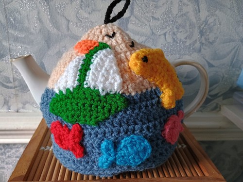 Knit crochet tea cosy with - knit,