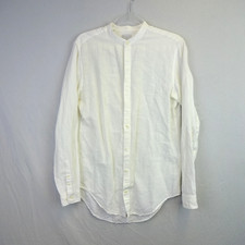 Selected Homme Shirt Mens Medium White Long Sleeve Grandad Collar Linen Cotton