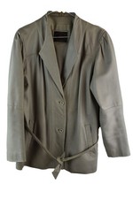 Wallace Sacks Womans Grey Soft Leather Belted Jacket Size 14 Vintage VTG