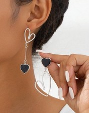 Silver & Black Heart Earrings