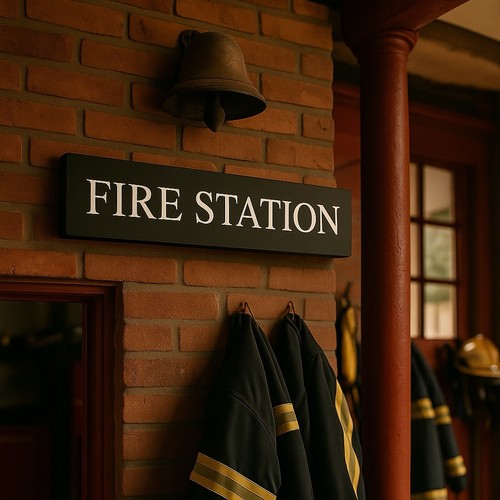 Fire station sign - fire, wooden