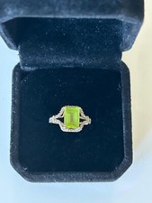 10k Yellow Gold Genuine Emerald-cut Peridot And Diamond ring size 4.5 UK I 1/2