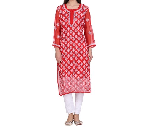 Lucknowi chikankari kurti with - kurti,