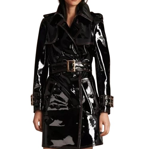 Black patent vinyl trench coat - patent,