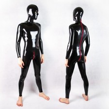Mens Latex Catsuit Hooded Red