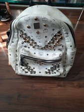 MCM  STUDDED LEATHER/PVC COATED BACKPACK LARGE (USED/WORN/NEEDS CLEAN/ REFURB)☆☆