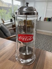 Vintage Retro 1950s Diner Style COCA-COLA 2014 Glass Straw Dispenser Chrome Lid