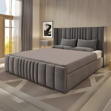 New Ottoman Winged Panel Bed Frame Plush Upholstered Gas Lift Storage Double UK