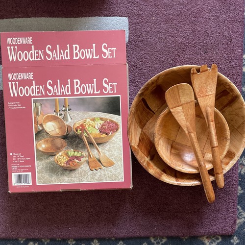 Wooden salad bowl set - wooden,