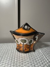 Ceramic Sugar Bowl with Lid Small Storage Brown Orange Preserves