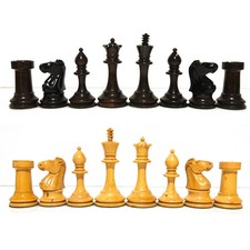 Vintage 1940s–50s Staunton Chess Set 3.5" King, Boxwood & Ebonised Wood Original