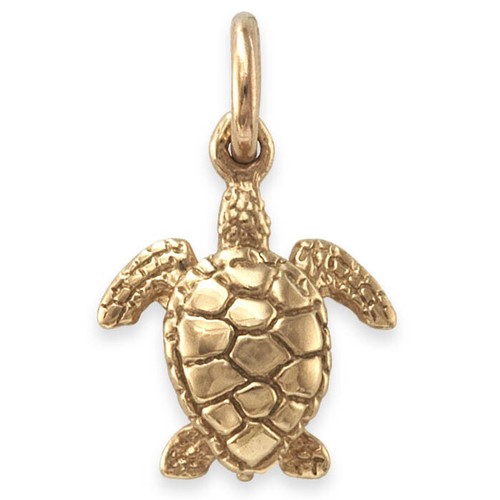 Solid 9ct gold turtle charm - solid, ~