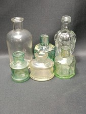 Set of 6 Antique Victorian Glass Ink Bottles & Apothecary 19th Century Job Lot