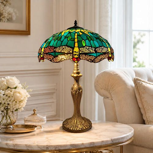 Green dragonfly tiffany style - green,