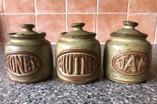 3 X Tremar Cornish Pottery Lidded Pots (Jam, Honey and Chutney) EC