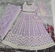 New Lilac Indian Lehenga Choli - net + pearl design - S size 