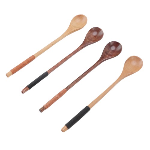 4pcs wooden long handle spoon - wooden,