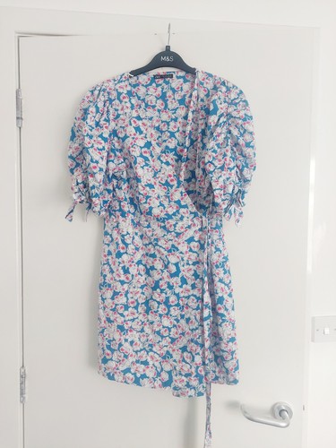 Zara blue floral wrap mini - floral,