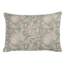 Aviary Toile Boudoir Cushion Cover. Shabby Chic Duck Egg Blue Design. 17x12"