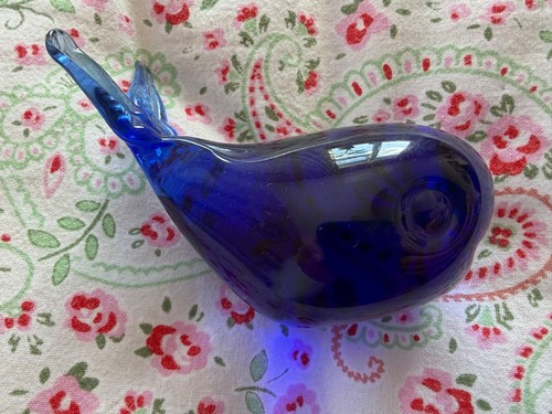 Blue art glass whale - blue,