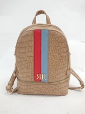 Vintage Atelier Royal Paris Croc Backpack Beige Red Blue Stripes Handbag - used