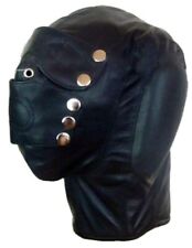 Unisex Real Leather Sensory Deprivation Bondage Hood Mask With Mouth Plug BDSM