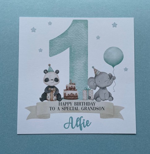 1st birthday card boy grandson - 1st,