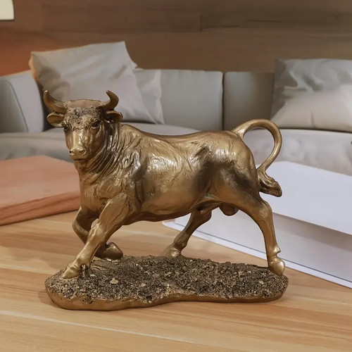 Golden bull sculpture figurine - golden,