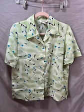 Buma Button Up Shirt Womens Medium Green Floral Short Sleeve Ladies.