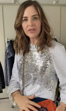 ZARA Trinny White & Silver Sequin Blouse Top Brushable ? Size L ref. 7901/213