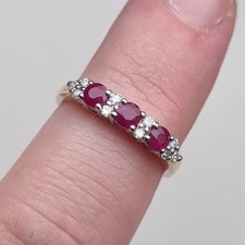 Hallmarked 9ct Yellow Gold Ruby & .12ct Diamond Cluster Ring Size M 2.3g