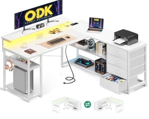 Corner desk with drawers l - desk,