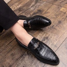 Handcrafted New Men's Black Croc Print Leather Loafer Moccasin Dress Shoes