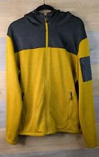 North Face Tech Fleece Hoodie Mens Large Yellow Grey Full Zip Winter Outdoors