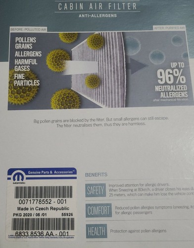 68338536aa cabin air filter - cabin,