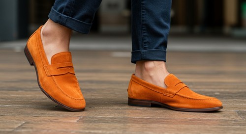 Handmade orange suede leather - orange,