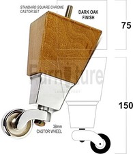 4x Block Wood With Chrome Castor Furniture Chair Settee Legs M8 Sofa Feet 150mm