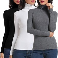 Women's Long Sleeve Turtle Neck Top Slim Fit ladies Polo high Neck Chic Style