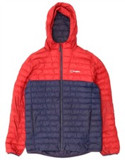 BERGHAUS Mens Hooded Padded Jacket UK 38 Medium Red Colourblock Polyamide OF06