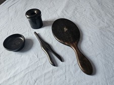 Antique Ebony Dressing Table Set Silver Mount Mirror Glove Stretcher Hair Tidy