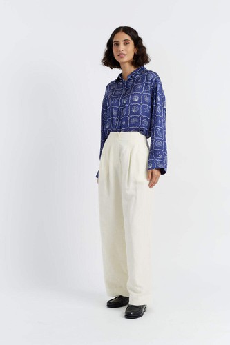 Cream tencel linen pleat - tencel-linen,