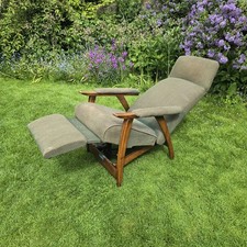 Vintage  Upholstered Reclining Chair.  Mid Century Teak  Armchair 