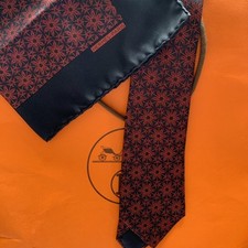 Hermes Black And Red Tie and Pocket Square Set