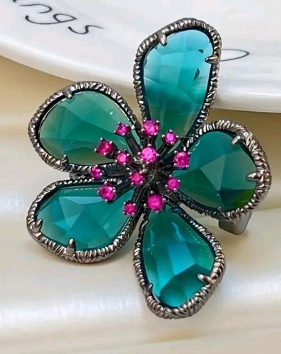 Green rhinestone flower - , brooch