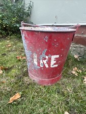 Genuine Vintage Original Old Galvanised Steel Metal Red FIRE Safety Sand Bucket