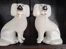 Pair of antique Staffordshire Confetti Poodle Dogs Figurine Large